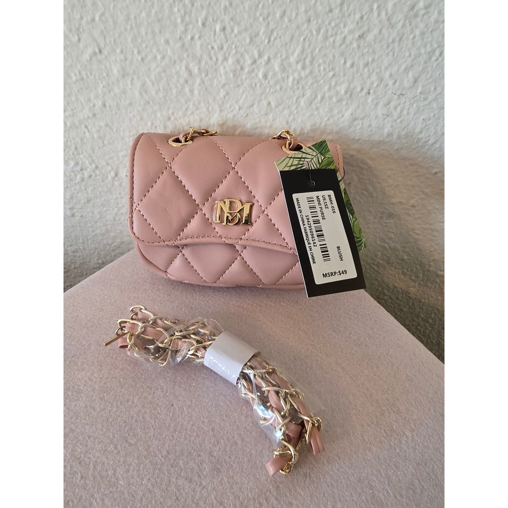 Badgley Mischka Mini Purse Blush Pink‎ Quilted Vegan Leather Crossbody BMH-016